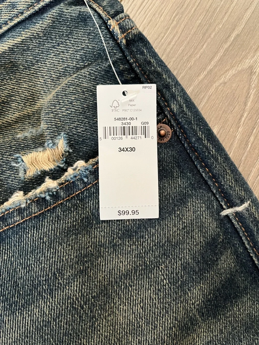 NWT GAP x MadHappy Collab Mens Distressed Dark Blue Jeans Size 34 x 30 & 32x30